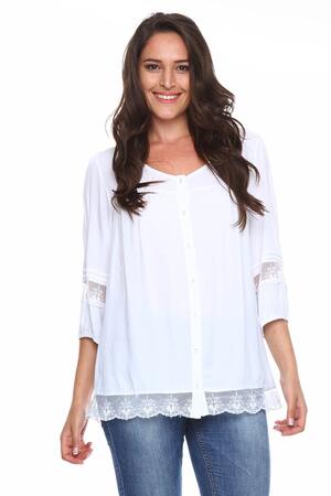 Lace Detailed Plus Size Shirt Blouse White - 4