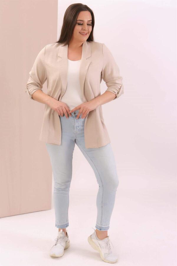 Plus Size Double Breasted Collar Beige Jacket - 1