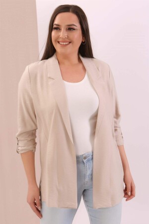 Plus Size Double Breasted Collar Beige Jacket - 2