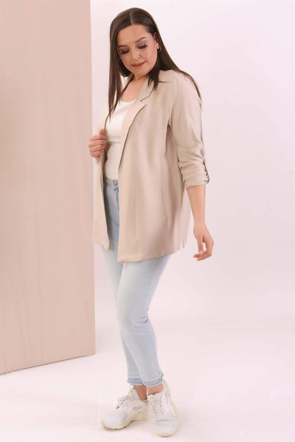 Plus Size Double Breasted Collar Beige Jacket - 3