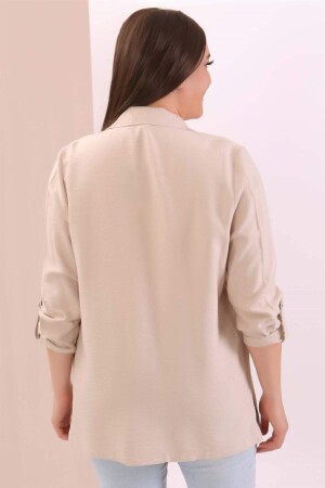 Plus Size Double Breasted Collar Beige Jacket - 5
