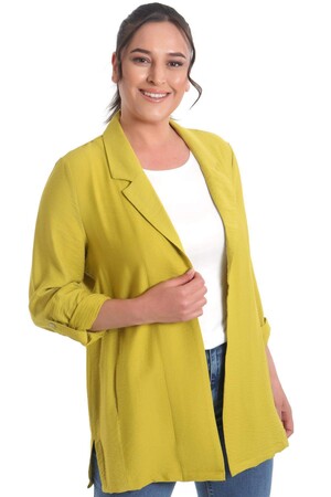 Plus Size Double Breasted Collar Pistachio Green Jacket - 1