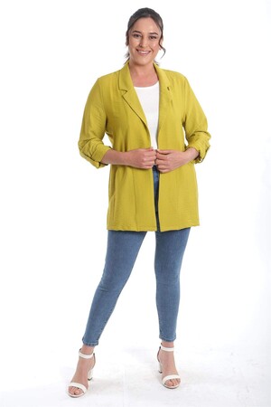 Plus Size Double Breasted Collar Pistachio Green Jacket - 2