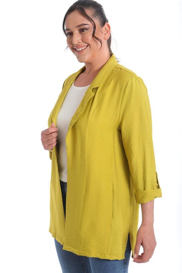 Plus Size Double Breasted Collar Pistachio Green Jacket - 3