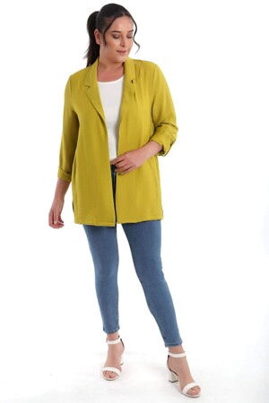 Plus Size Double Breasted Collar Pistachio Green Jacket - 4