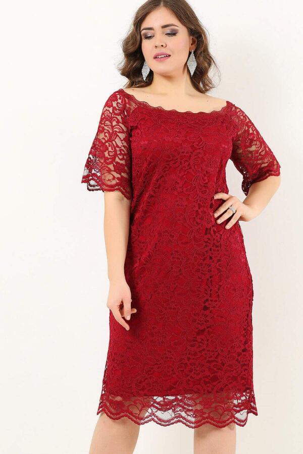 Large Size Guipure Evening Dress Gown DD789 Red - 2