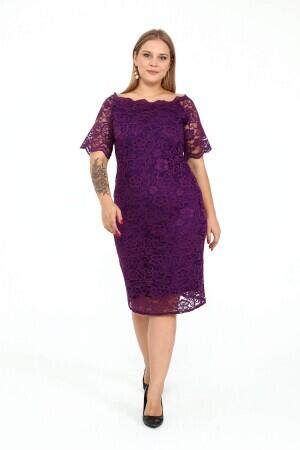 Large Size Guipure Evening Dress Gown DD789Purple - 1