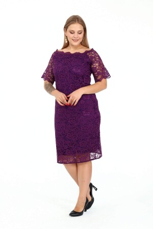 Large Size Guipure Evening Dress Gown DD789Purple - 2
