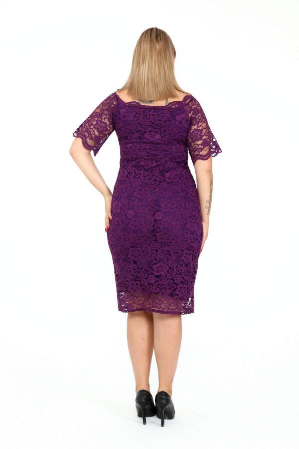 Large Size Guipure Evening Dress Gown DD789Purple - 7