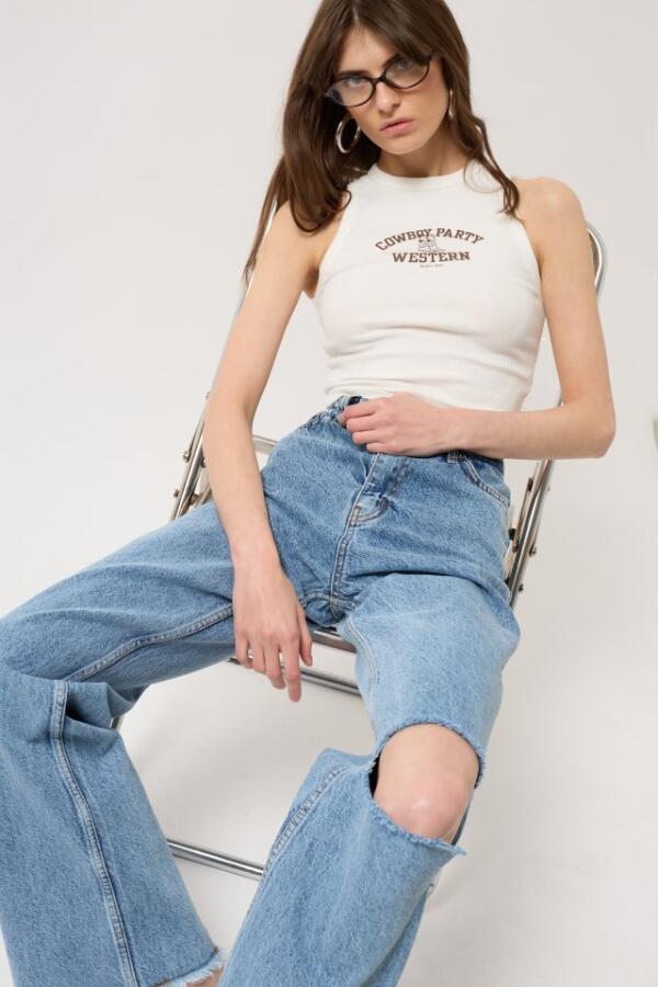 Lazer Kesim Wide Leg Jean - 1