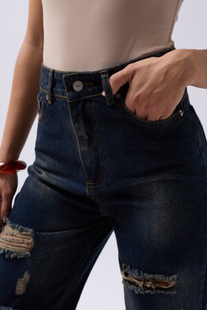 Lazer Kesim Wide Leg Yüksek Bel Jean - 4