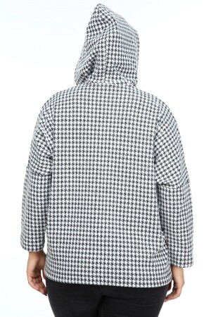 Leather Garnished Houndstooth Plus Size Coat Black - 5