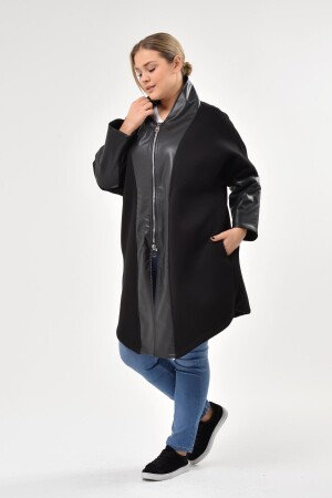 Leather Patchwork Plus Size Coat Black - 4