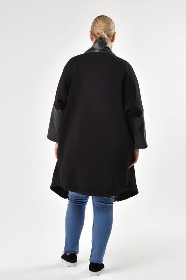 Leather Patchwork Plus Size Coat Black - 5