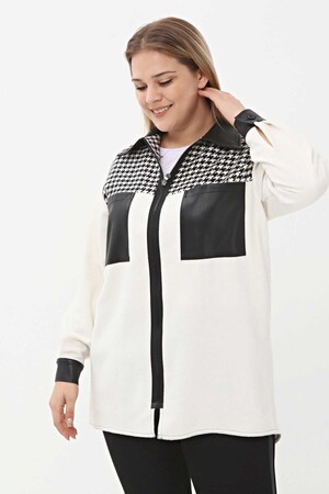 Plus Size Shirt/Jacket with Leather Pockets Ecru - 3