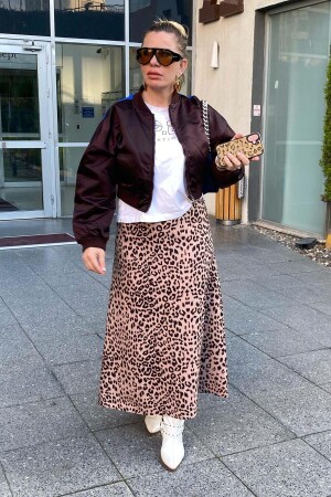 Leopar Desen Büyük Beden Etek Vizon - 3