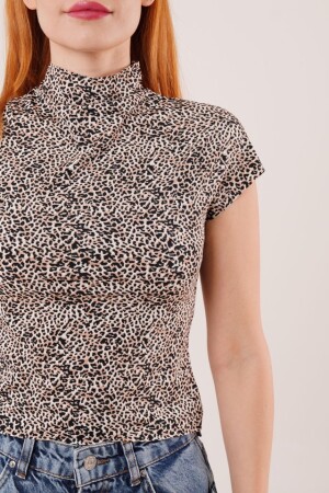 Leopar Desen Kısa Kollu Basic T-Shirt - 2