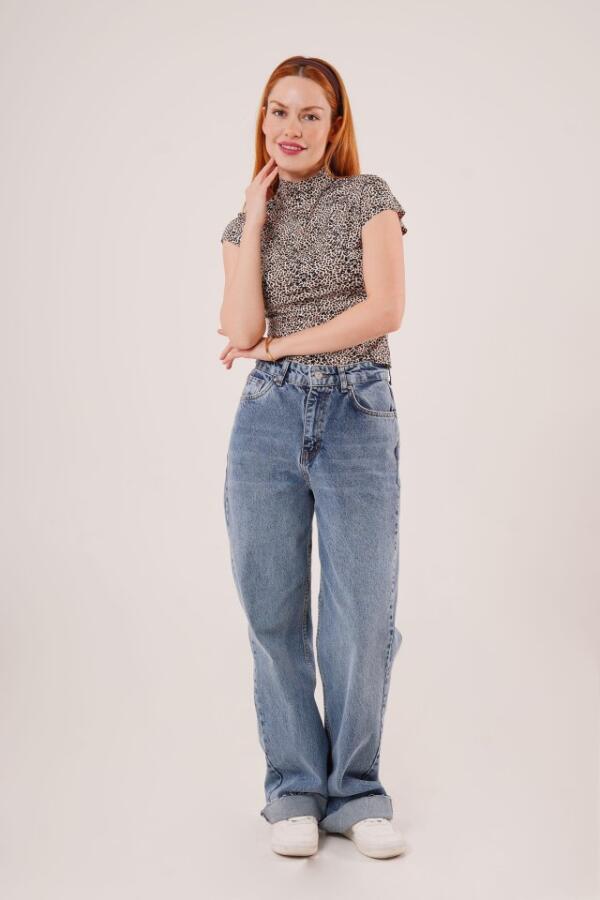 Leopar Desen Kısa Kollu Basic T-Shirt - 4