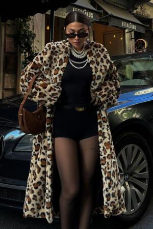 Leopar Desenli İçi Astarlı Peluş Kaban 7065 - 4