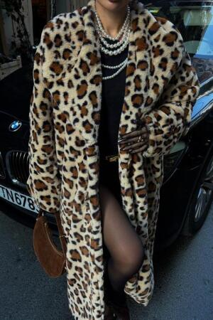 Leopar Desenli İçi Astarlı Peluş Kaban 7065 - 6