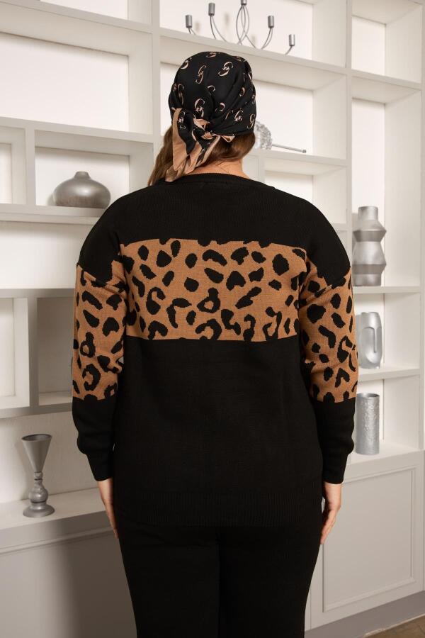 Leopar Garnili Alt-Üst Büyük Beden Takım Siyah - 6