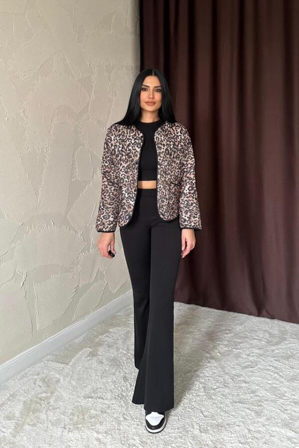 Leopar Leopar Desenli Kapitone Ceket - 1