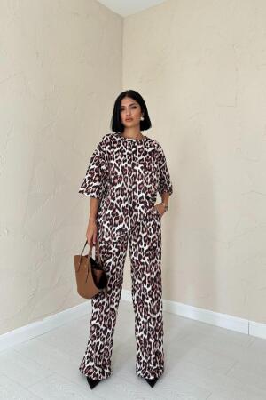 Leopar T-Shirt Ve Pantolon Takım - 1