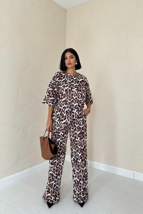 Leopar T-Shirt Ve Pantolon Takım - 1