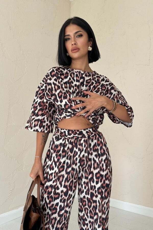 Leopar T-Shirt Ve Pantolon Takım - 2