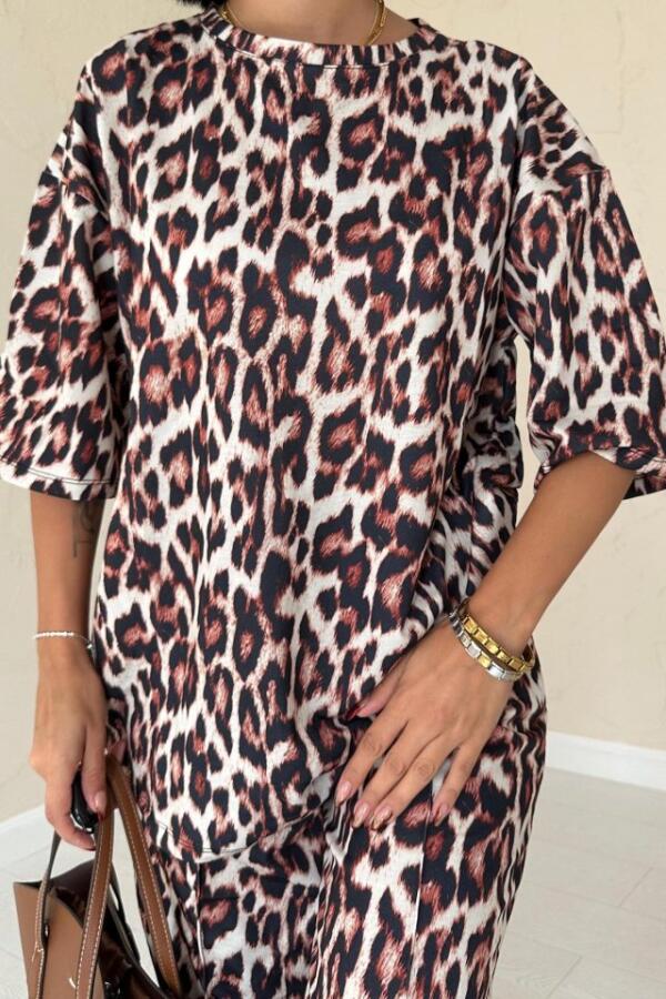 Leopar T-Shirt Ve Pantolon Takım - 3