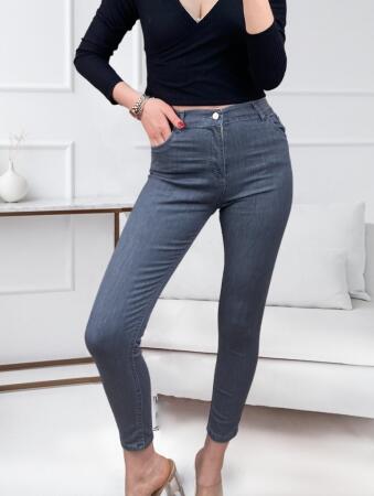 Likralı Yüksek Bel Jean Pantolon - 3
