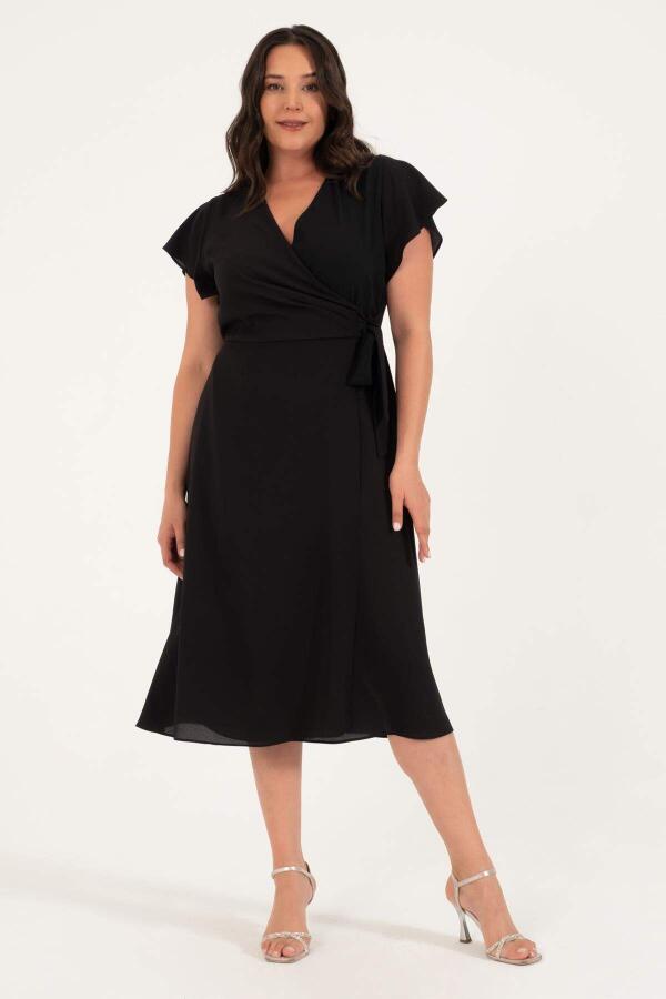 Lined Wrap Dress with Flounce Sleeves - 1