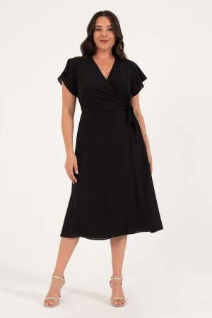 Lined Wrap Dress with Flounce Sleeves - 3