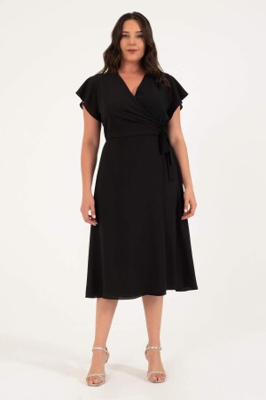 Lined Wrap Dress with Flounce Sleeves - 4