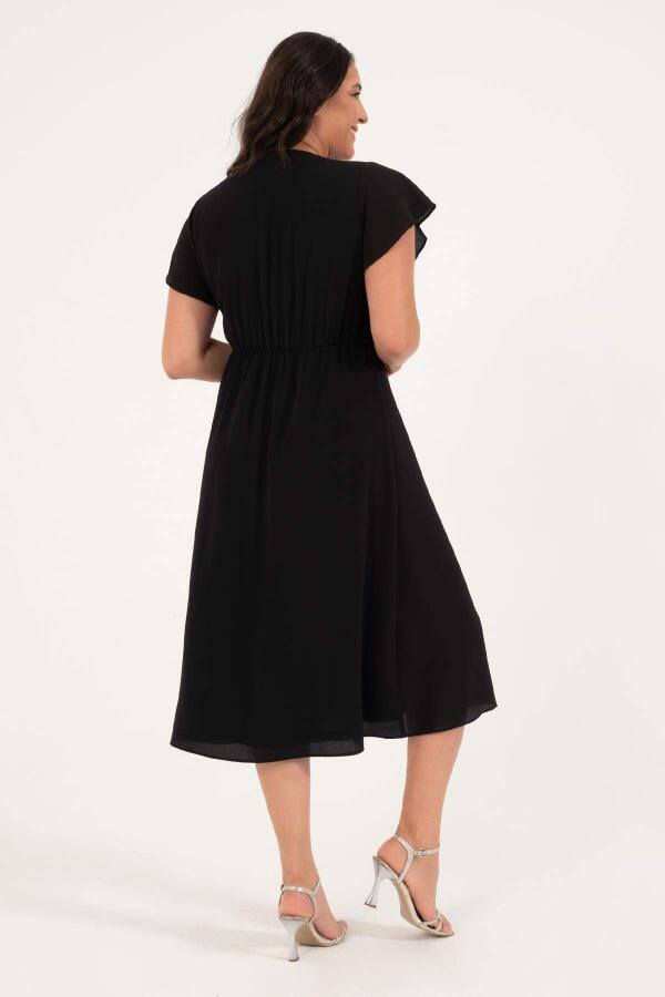 Lined Wrap Dress with Flounce Sleeves - 5