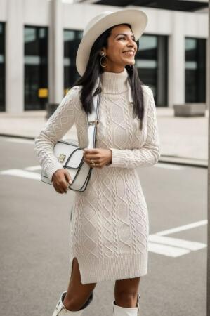 Loren Yünlü Motifli Midi Boy Triko Elbise - ANGELINO BuyukBedeniz (1)