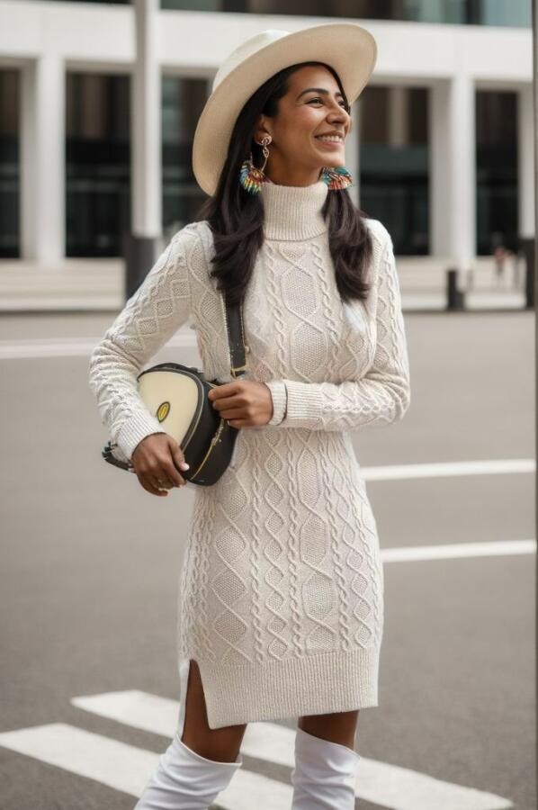 Loren Yünlü Motifli Midi Boy Triko Elbise - 3