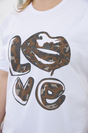 Love Taş Baskılı Büyük Beden Tişört Beyaz - 2