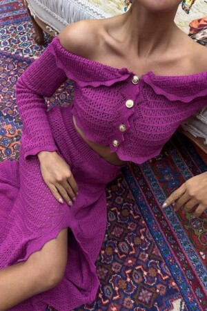 Madonna Yaka Derin Yırtmaç Etekli Şık Triko Takım 10099 - 7