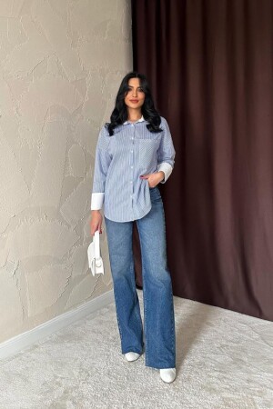 Mavi Çizgili Poplin Uzun Kol Gömlek - ANGELINO BuyukBedeniz (1)