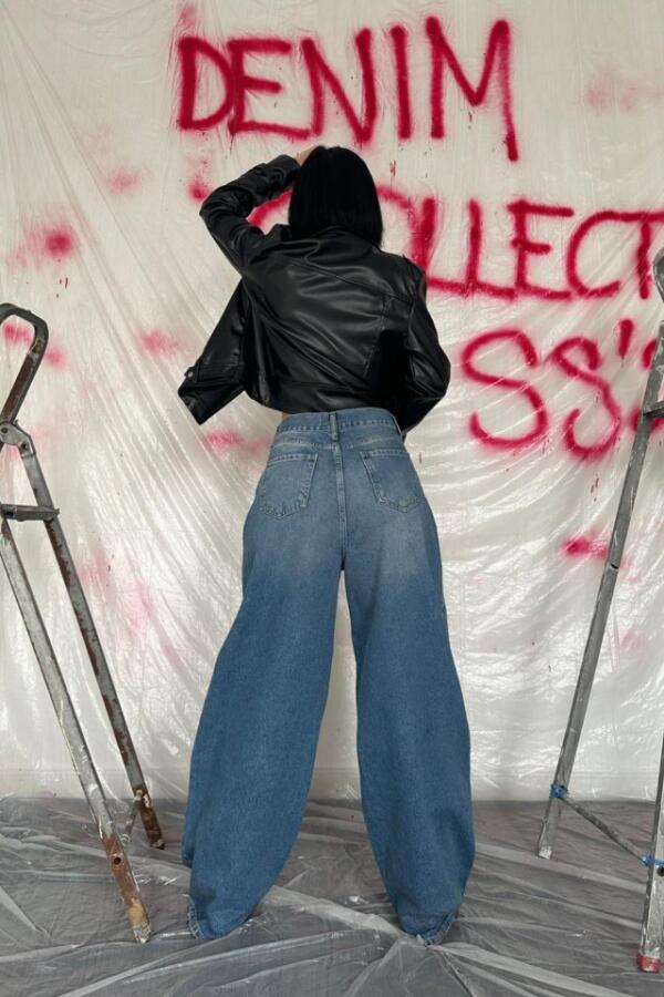 Mavi Geniş Paça Jeans Pantolon - 4