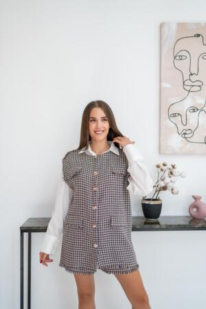 Mavi Kazayağı Desenli Yelek Ve Şort Takım - ANGELINO BuyukBedeniz (1)