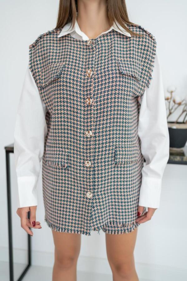 Mavi Kazayağı Desenli Yelek Ve Şort Takım - 3