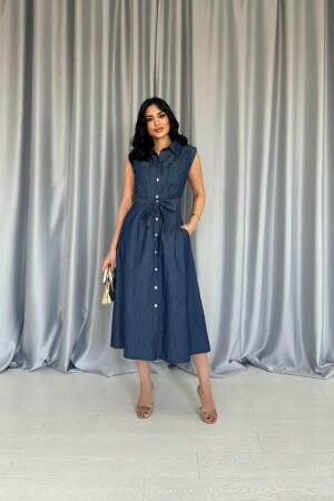 Mavi Tencel Çıtçıtlı Elbise - 2