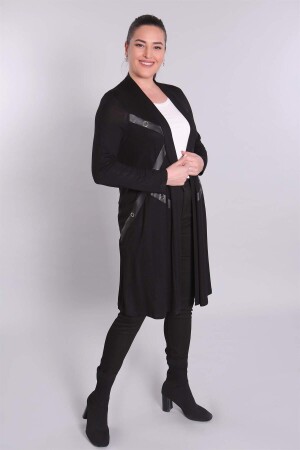 Black Cardigan with Metal Accessories and Leather Detail - 1