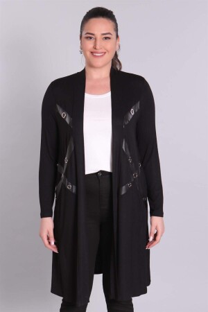 Black Cardigan with Metal Accessories and Leather Detail - 2