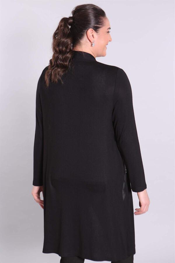 Black Cardigan with Metal Accessories and Leather Detail - 4