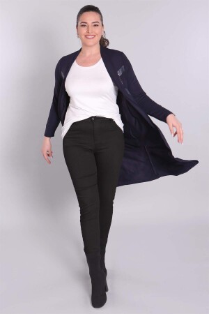 Navy Blue Cardigan with Metal Accessories and Leather Detail - 2