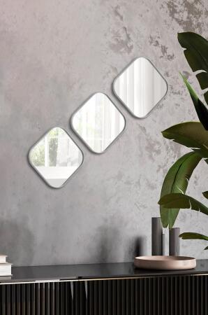 Kare Aynalı Gümüş 3'lü 24x24 İkramlık Kahve ve Çay Sunum Tepsisi (Çok Amaçlı) - 3