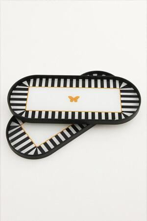 Kelebek Desen Detaylı Cam Sunum Tepsisi Siyah 2 Adet 12x30 cm - Angelino Moda (1)